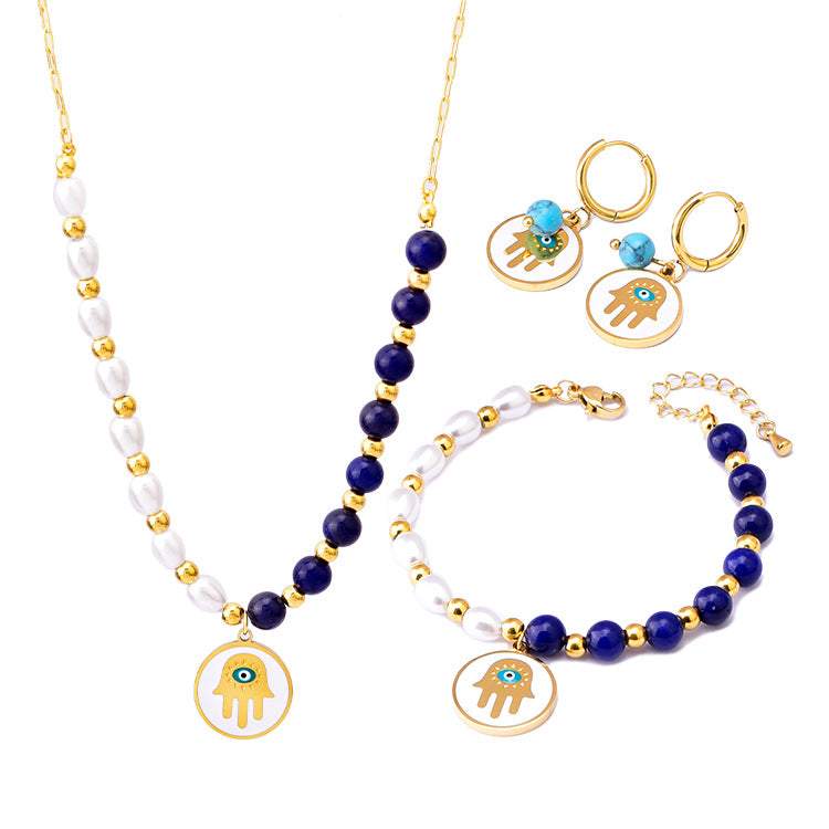Wholesale Pearl Necklace Set Titanium Steel Clavicle Chain Bracelet Earrings Three Piece Set